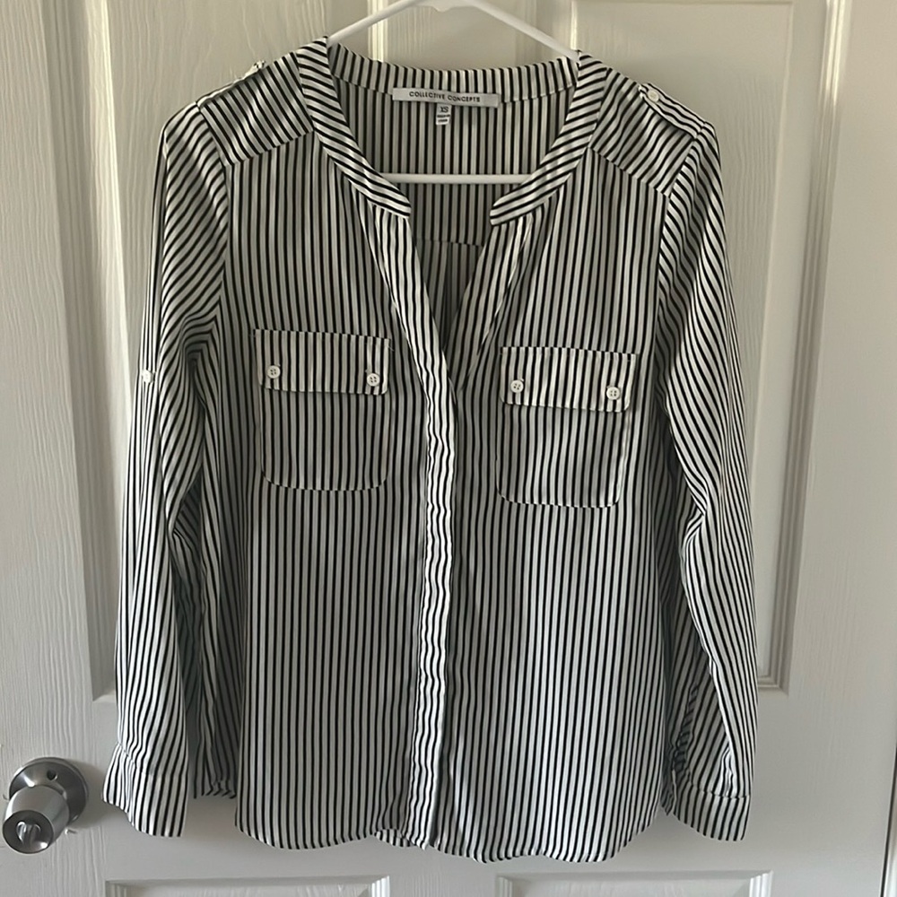 Black and white striped blouse